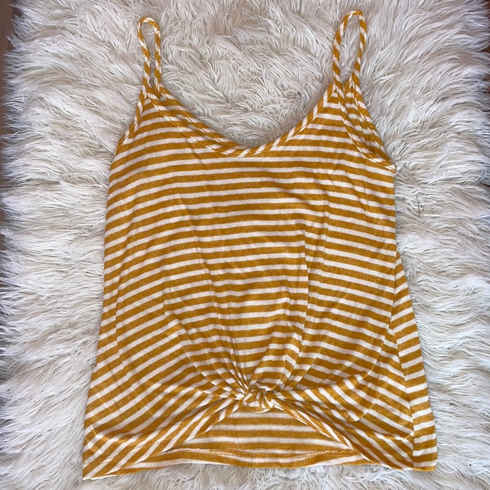 So Juniors Yellow and White Stripe Tank Top